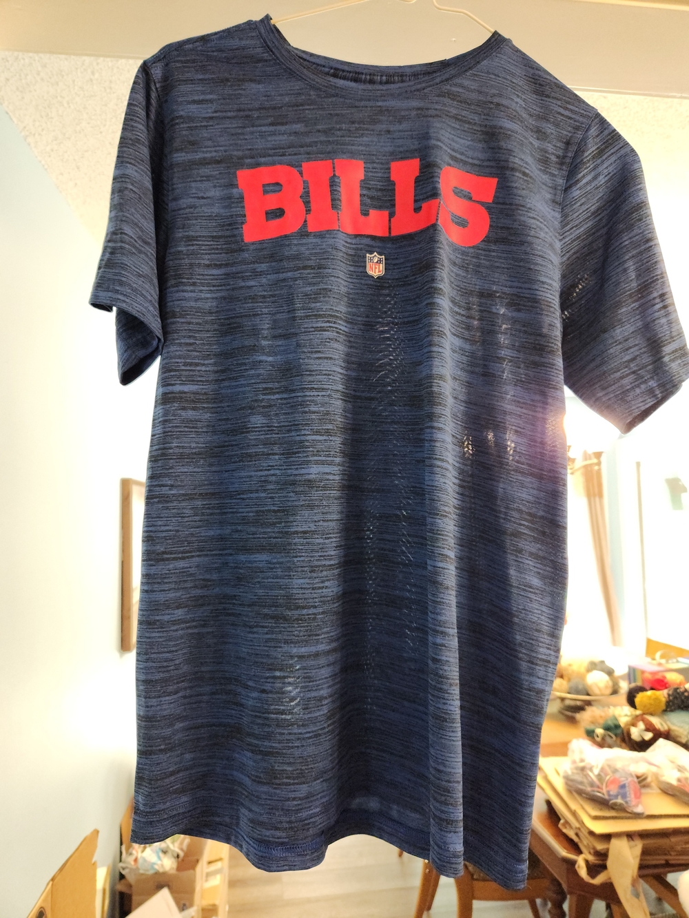 Nike Navy Heathered Long Sleeve Tee with Red BILLS Logo
